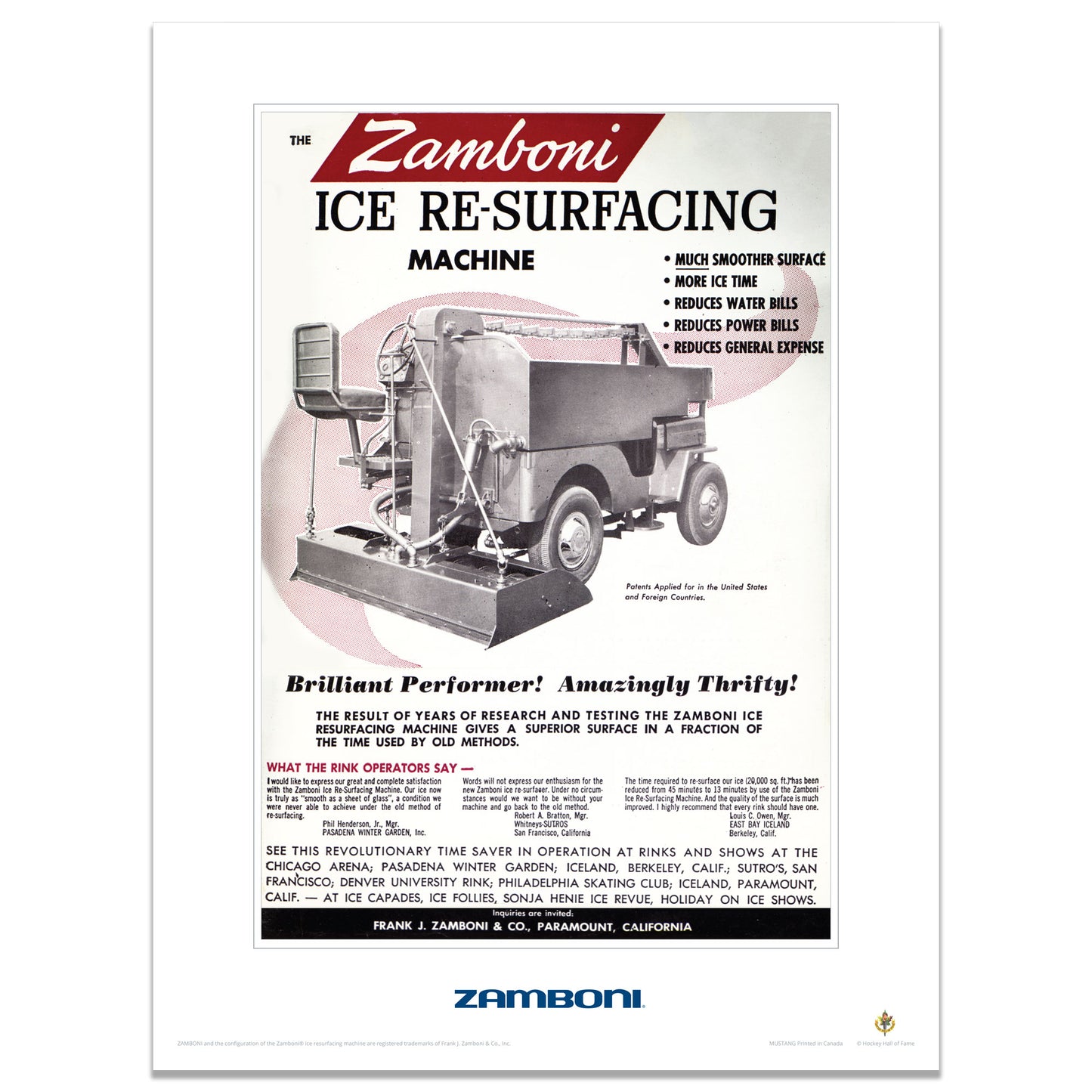 Zamboni | Brilliant Performer Ad | 12x16 Print