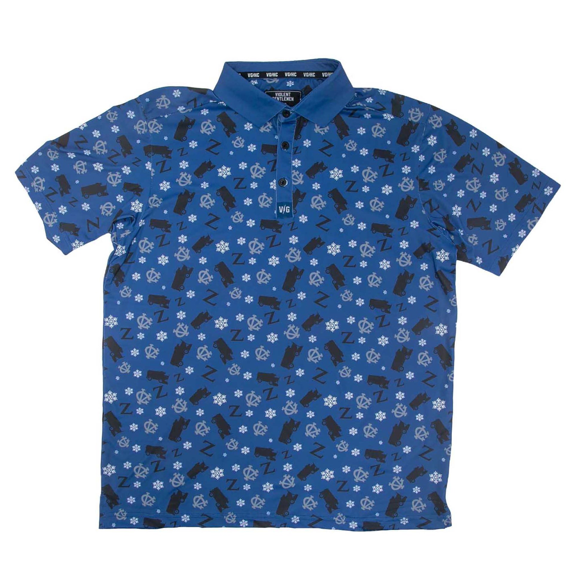 Zamboni Winger Flex Polo with all-over Zamboni print, moisture-wicking, 4-way stretch fabric, and embossed buttons