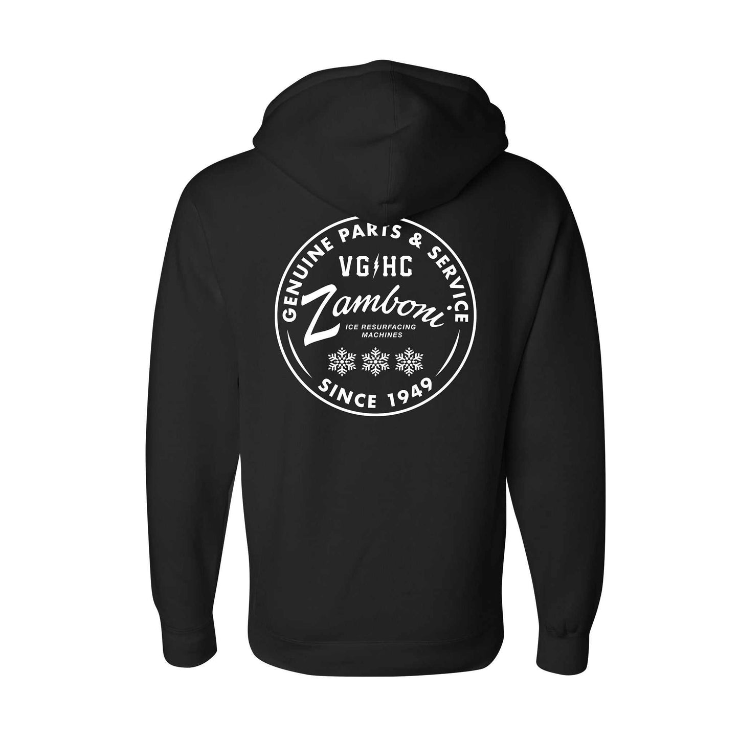 Genuine pullover hoodie featuring Zamboni Genuine Parts & Service design, heavyweight cotton blend, unisex fit