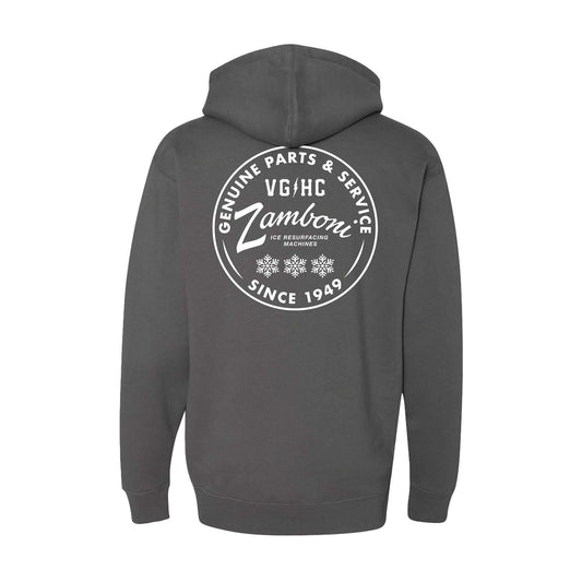 Zamboni ice resurfacer themed heavyweight pullover hoodie with Genuine Parts & Service design