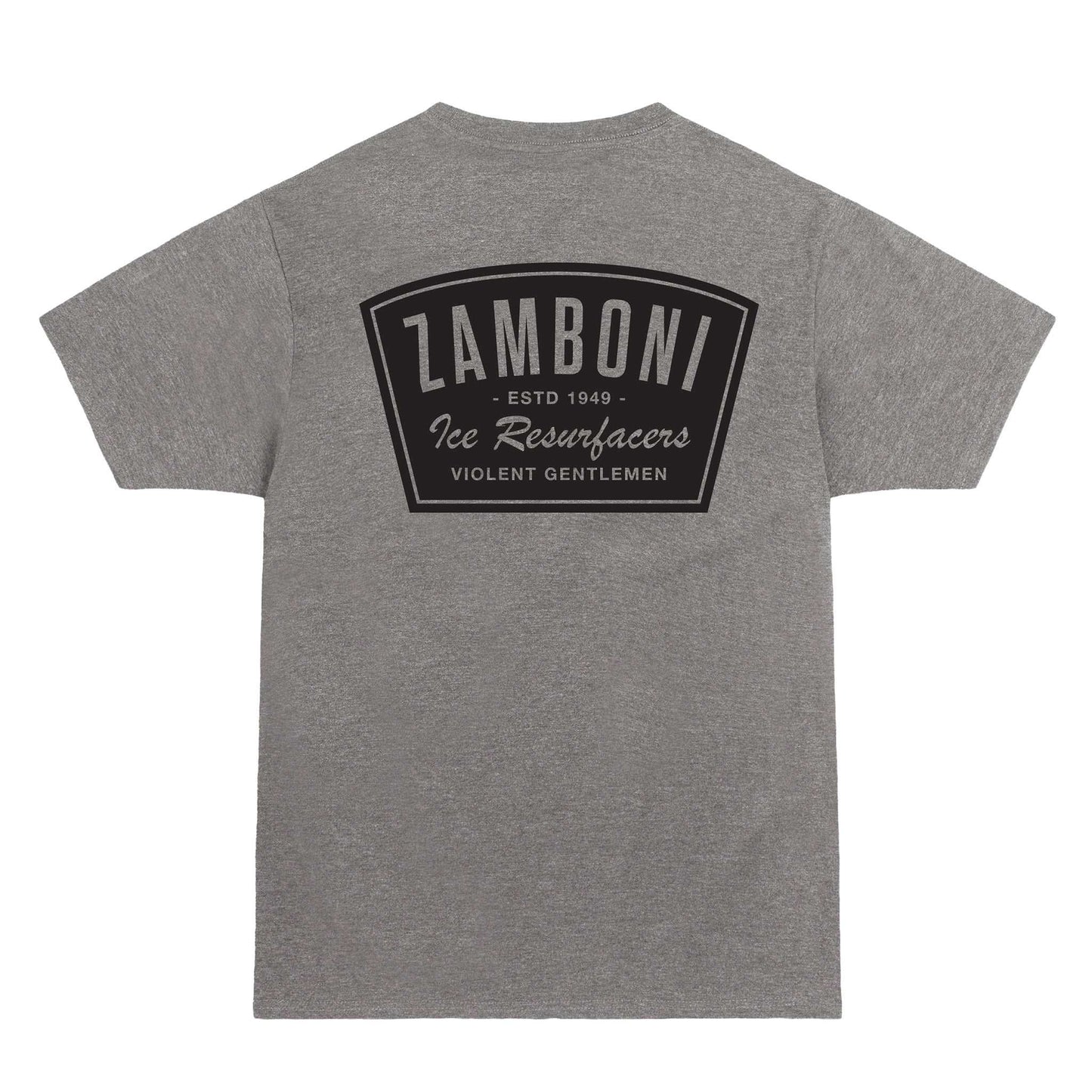 Zamboni Badge Premium Tee midweight black hockey shirt with Zamboni ice resurfacer badge design