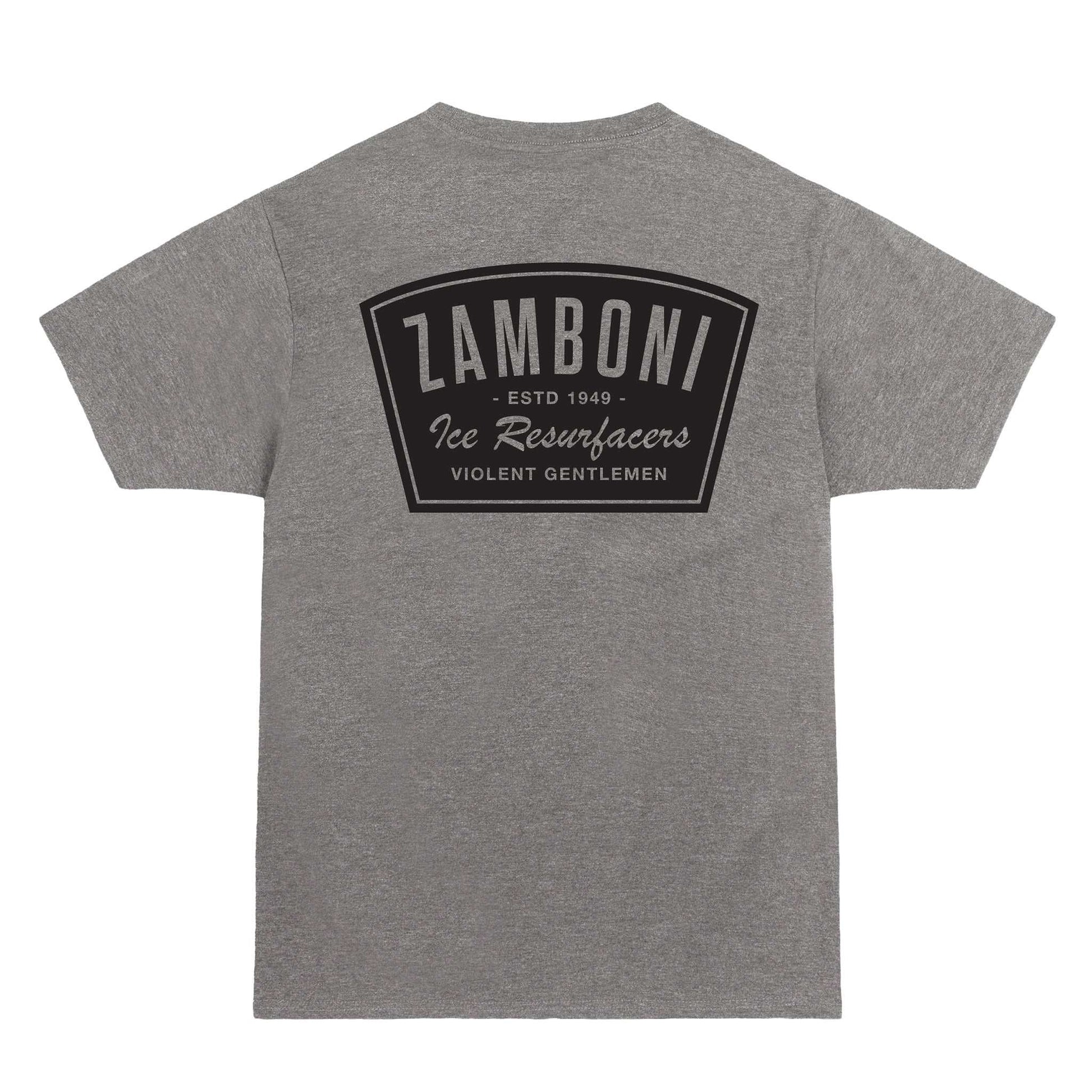 Zamboni Badge Premium Tee midweight black hockey shirt with Zamboni ice resurfacer badge design
