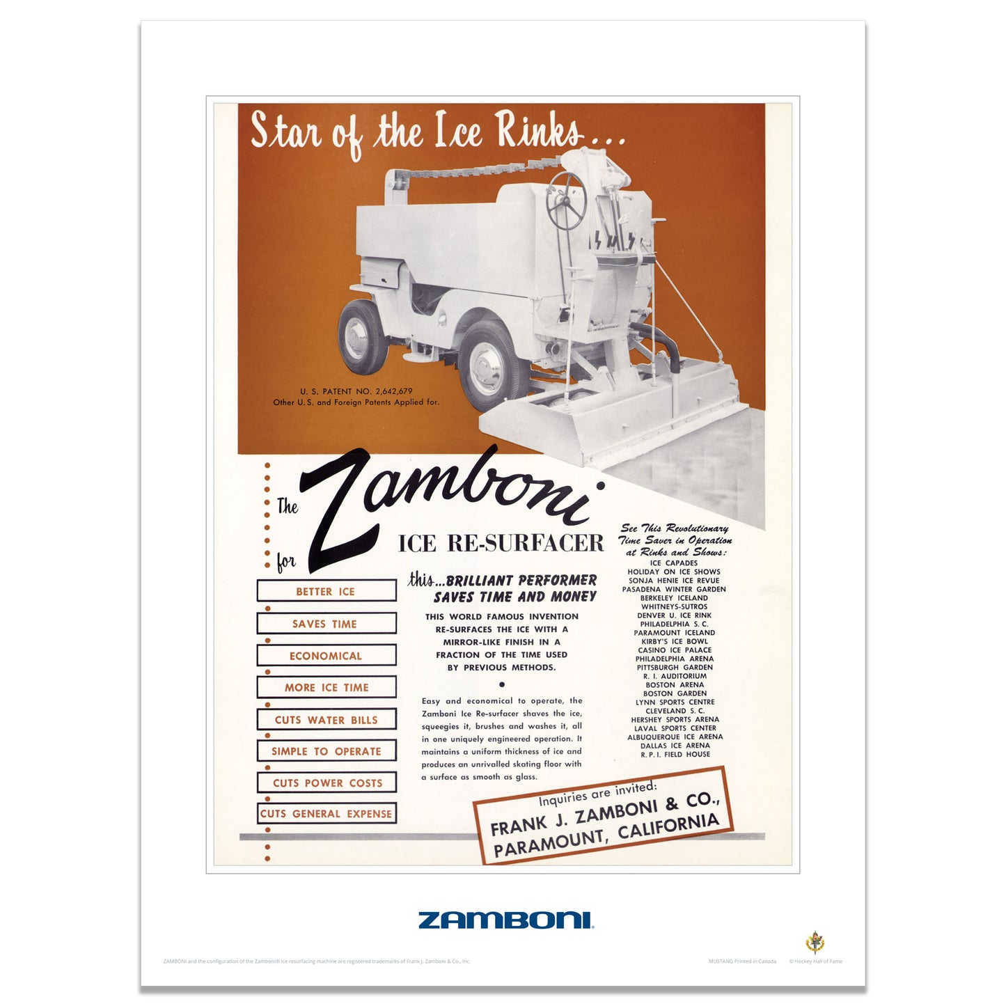 Zamboni | Star of the Ice Rinks Ad  | 12x16 Print